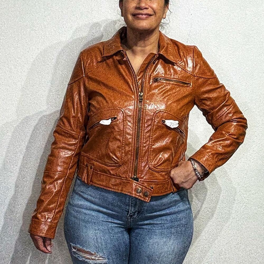 Free People Brown Josie Vegan Leather Moto Jacket Sz M NWT - Picture 9 of 14